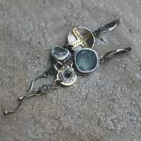 Indian Tribal Asymmetrical Long Dangle Earrings Women Vintage Jewelry Two Tone Metal Sky Blue Stone Cross Earrings