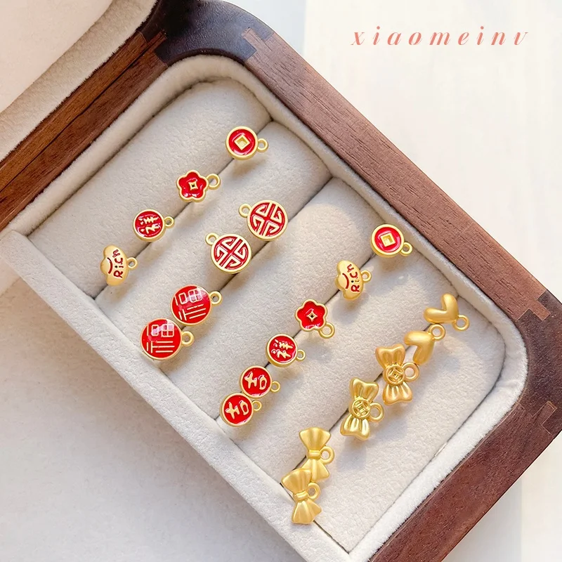 6pcs Ancient-style Alloy Bow  Fu Character Hanging For Good Luck Diy Handmade Earrings Stud Accessories