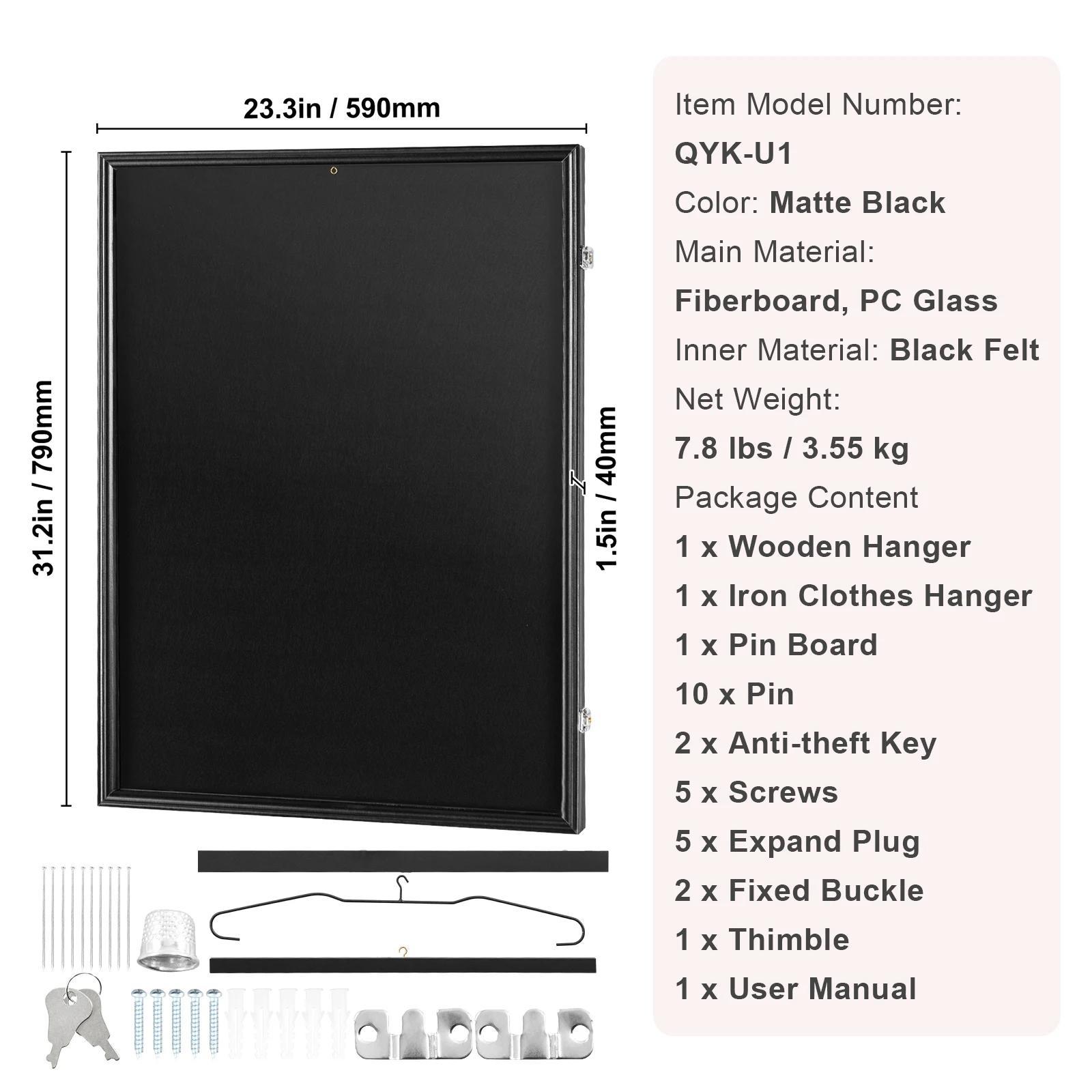 SucceBuy Jersey Display / Sportkaart Display Frame Case, Grote Afsluitbare Sport Shadow Box, 98% UV-bescherming PC-glas en hangers