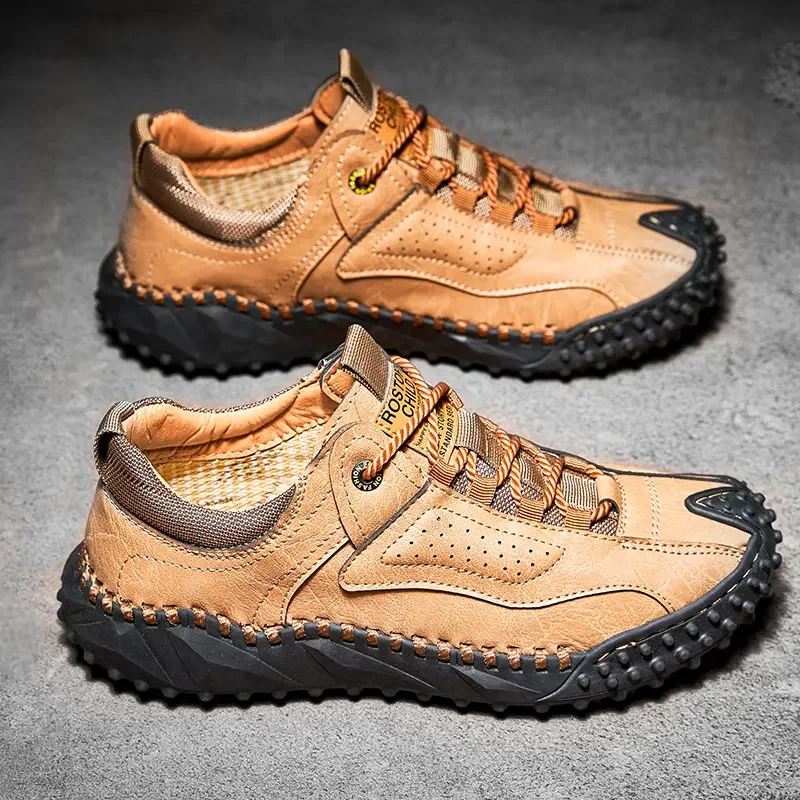 New Outdoor Leather Men\'s Leather Shoes Hard-Wearing Casual Shoes Wear-resistant Hiking Shoes Large Size 48 Shoes Men Sneakers