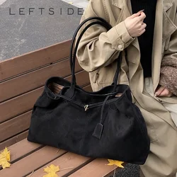 LEFTSIDE Retro Frosted Leather Large Tote Bags for Women 2024 Winter Y2K Female Shoulder Bag Females Hand Bag New Handbags
