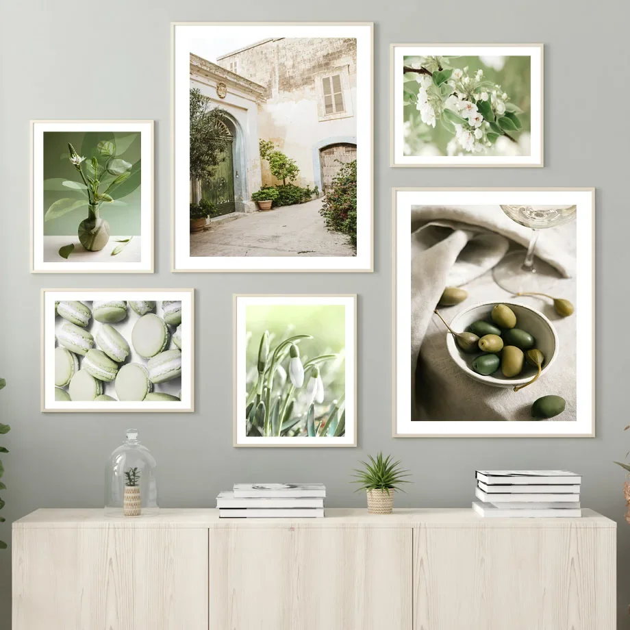 Spring Green Plant Scape Lemon Flower Windmill Farmhouse Bicycle Wall Art Aesthetics Canvas Painting Posters for Home Decor