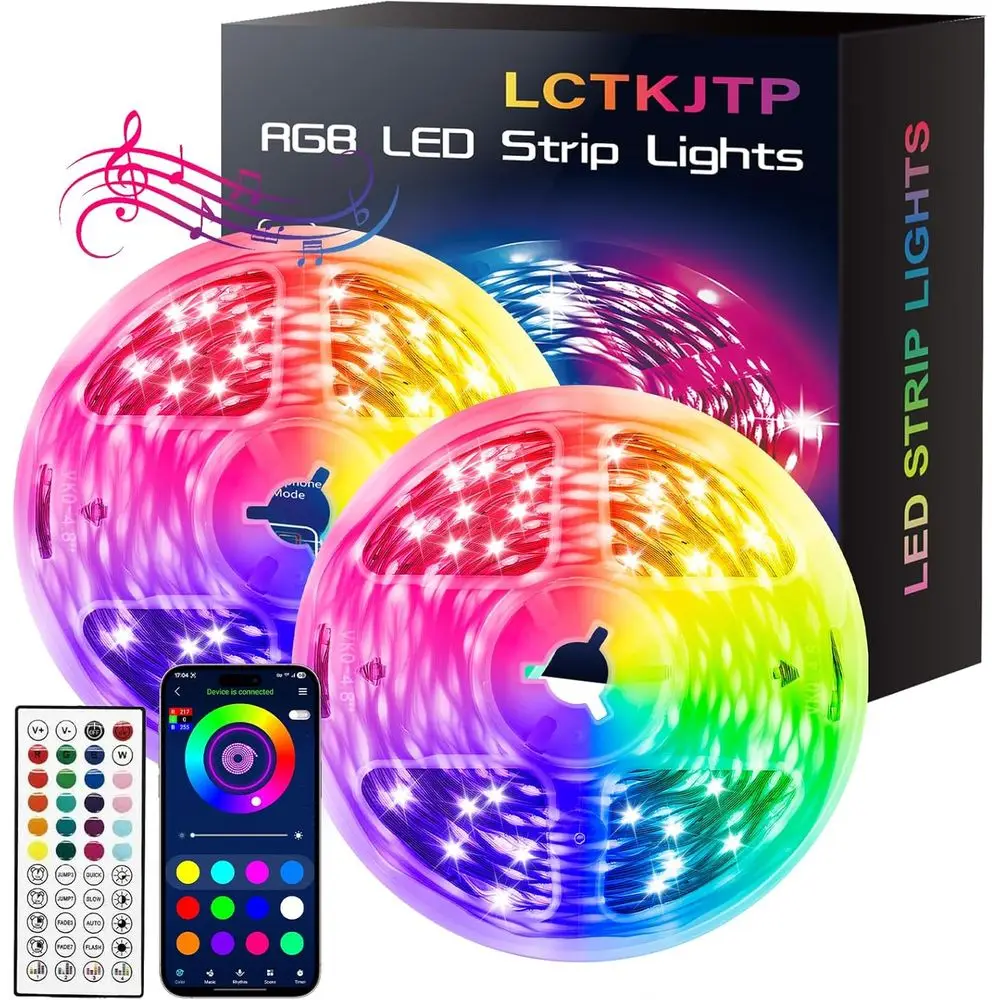 

RGB Music-Sync LED Strip Lights with Smart App & Remote Control for Room Atmosphere Decoration (100ft - 2 Rolls or 50ft)