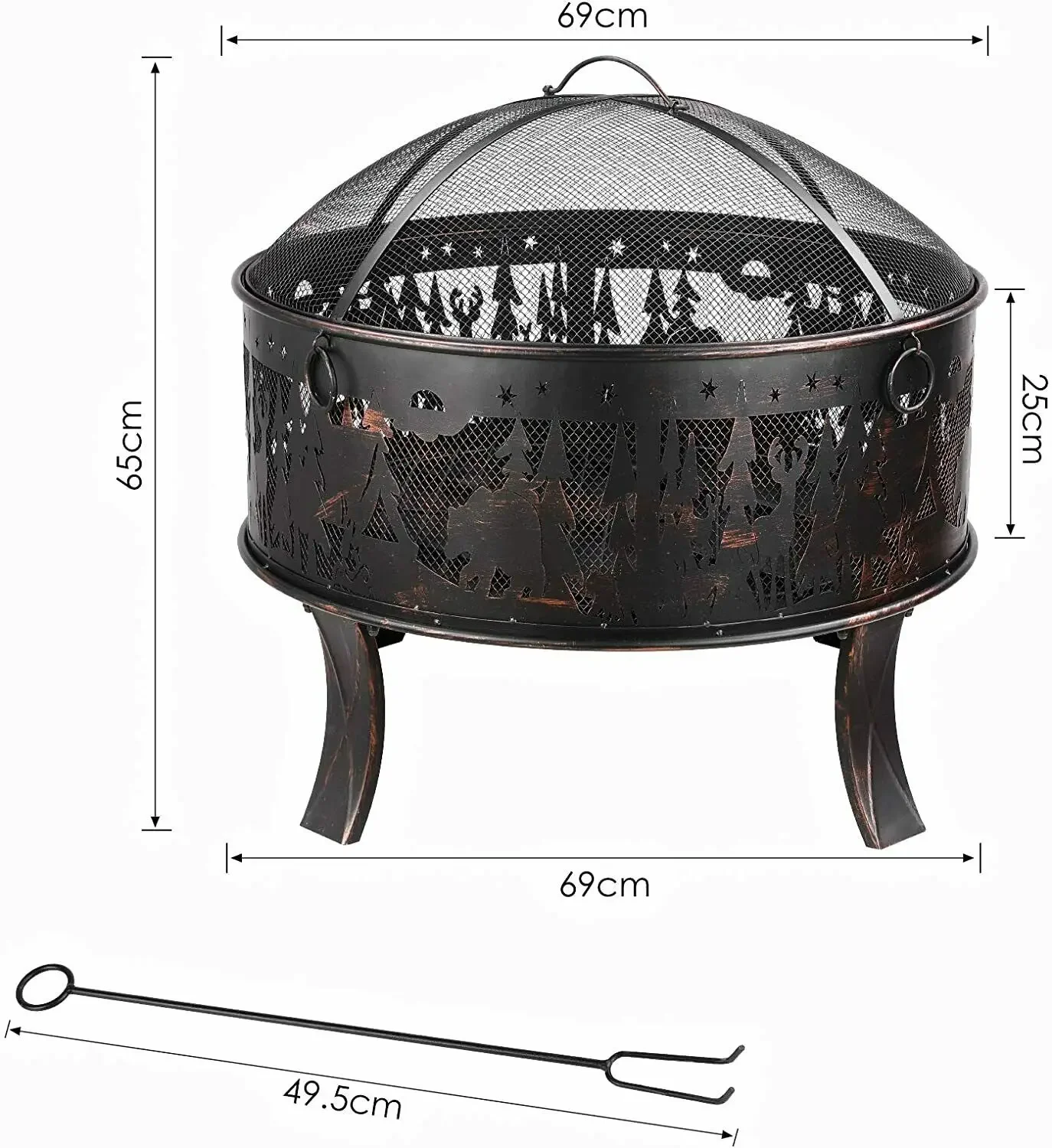 Garden Barbacoa BBQ Grill Charcoal Brazier, 69x69x65cm, 27\'\' Outdoor Fireplace, Grid Poker and Charcoal, for Heating/BBQ