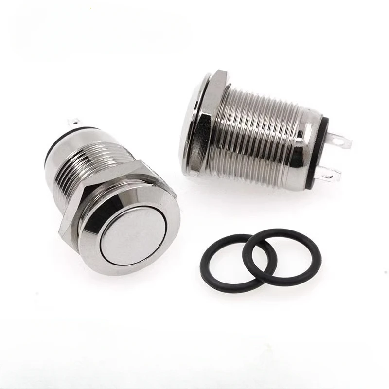 1pcs 12mm Waterproof Momentary Flat Round Stainless Steel Metal Push Button Switch Car Start Horn Speaker Bell Automatic Reset