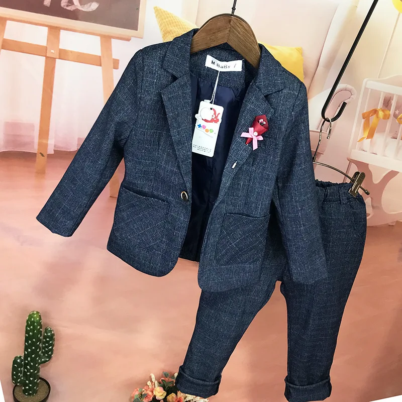 Flower Boys Formal Solid Jacket+Pants 2Pcs Mariage Clothing Set Enfant Kids Wedding Suit Children Gentleman Performance  Dress