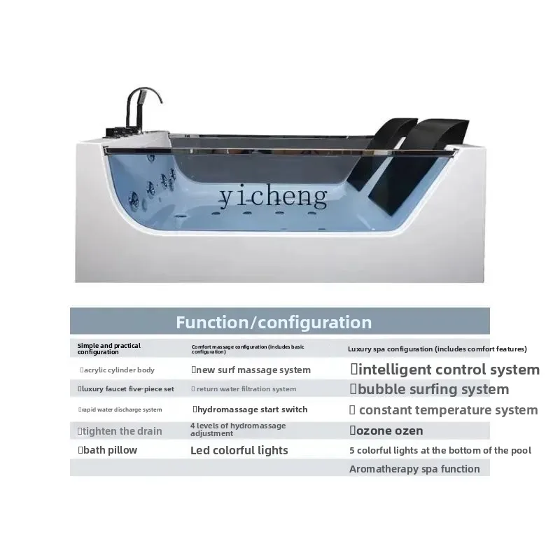D9-Jacui Thermostat Heated Adult Smart Surfing Glass Transparent Bathtub