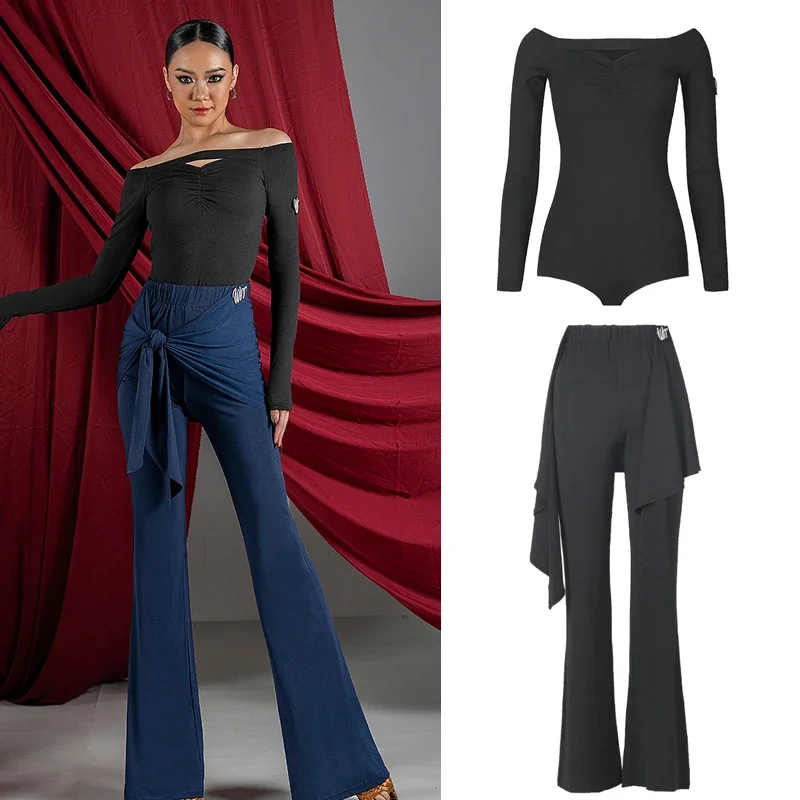 

Women'S Ballroom Dance Costume Sexy One Shoulder Top Ruffled Pants Female Latin Dance Clothing Adults Modern Dance Wear SL11273
