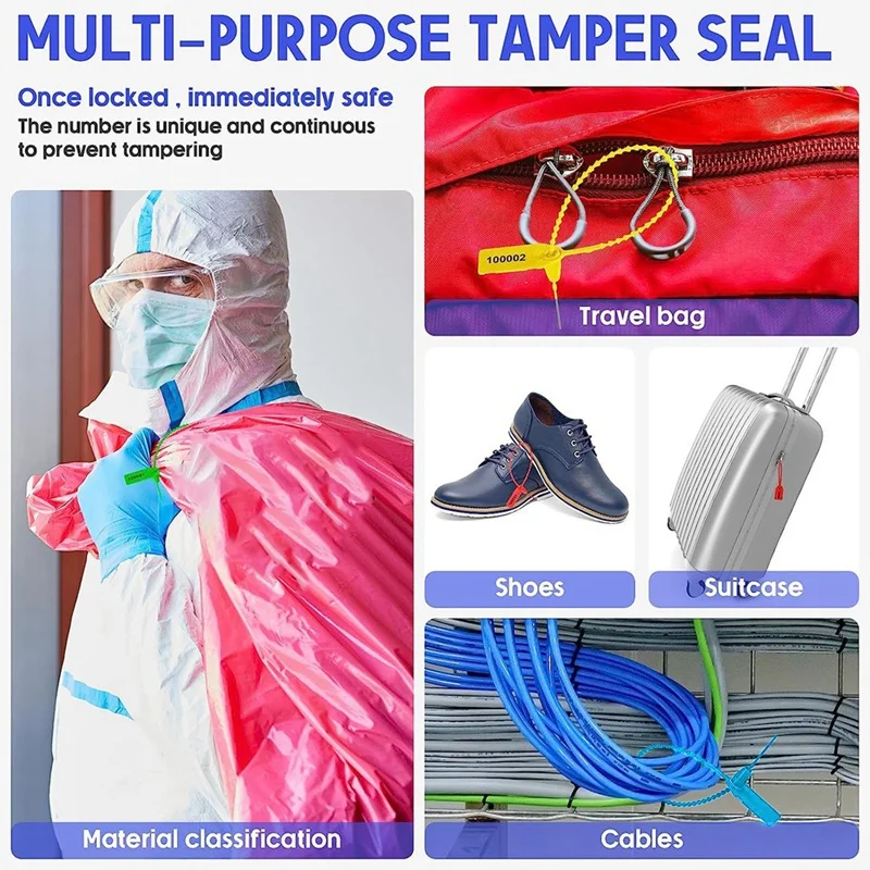 1000 Pcs Plastic Tamper Seals Fire Extinguisher Tags Security Tags Seals Safety Numbered Zip Ties Labels (Multicolor)