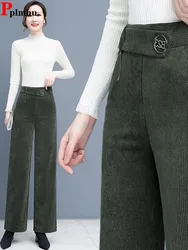 Warm Corduroy Wide Leg Pants New Womens Velvet Straight Pantalones High Waist Oversized 4xl Spodnie Korean Thick Baggy Trousers