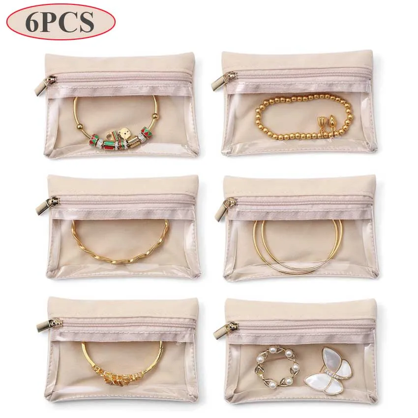 6PCS Velvet Jewelry Storage Bag Portable Earring Necklace Bracelet Holder Bag Zipper Pouch