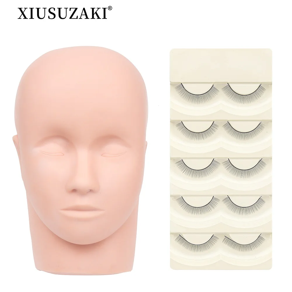 

XIUSUZAKI False Eyelash Extensions Kit Set for Beginner Practice Fake Head Model Mannequin Training Lashes Supplier Makeup Tools