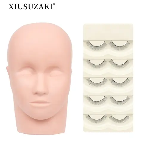 XIUSUZAKI 초보자 연습을위한 가짜 속눈썹 연장 키트 세트 가짜 머리 모델 마네킹 훈련 속눈썹 공급 업체 메이크업 도구