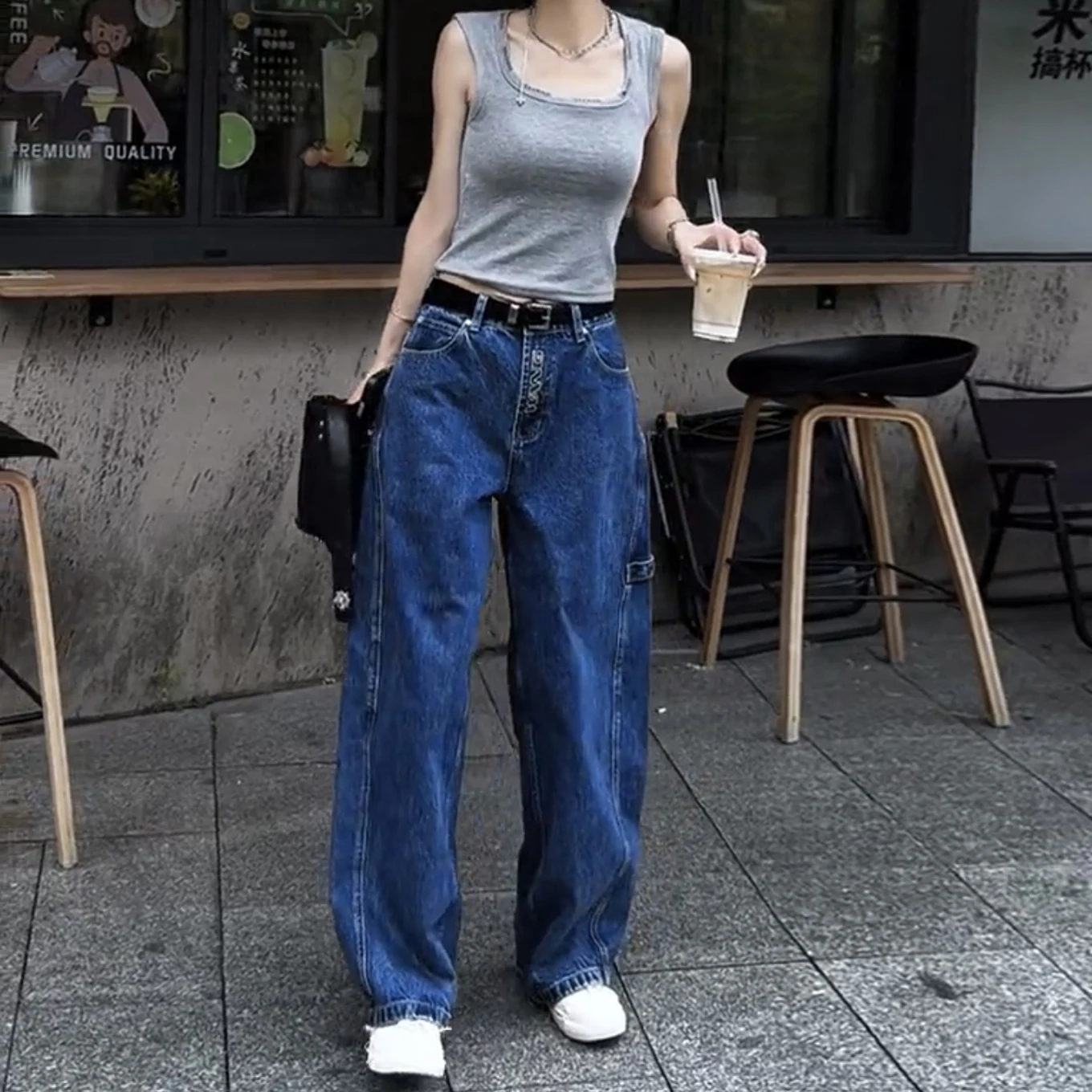 

Summer New Women's Big Pocket Embroidered Jeans Harajuku Retro Fashion Casual Trend Street Hip-Hop Simple Loose Women's Bottoms