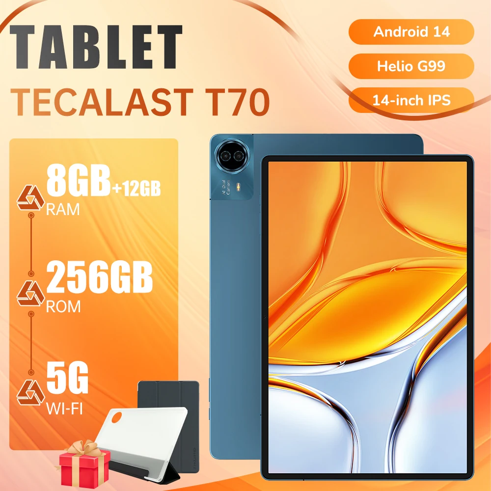 

Teclast T70 14-дюймовый IPS Android 14 8 ГБ + 12 ГБ ОЗУ 256 ГБ ПЗУ Helio G99 10000 мАч 18 Вт PD Быстрая зарядка 13 МП + 8 МП Dual SIM 4G LTE GPS