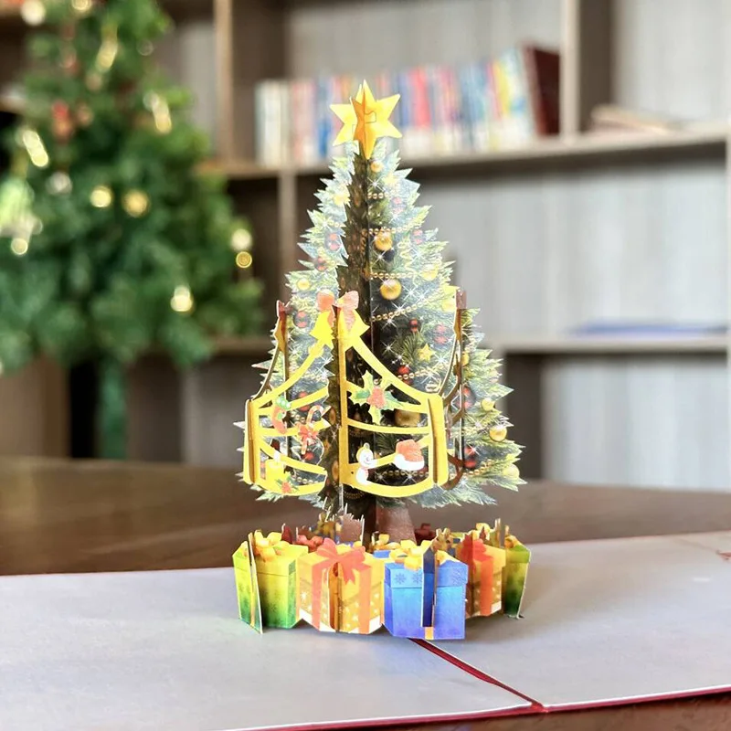 

10PCS Colour Printing Three-Dimensional Christmas Tree 3D Greeting Card Christmas 3D Card Blessing Thanksgiving New Year Gift