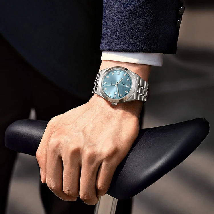 I&W ساعات رجالي فاخرة 42 ملم ساعة يد ميكانيكية أوتوماتيكية 50 متر مقاومة للماء C3 حزام فولاذي مضيء ياقوت