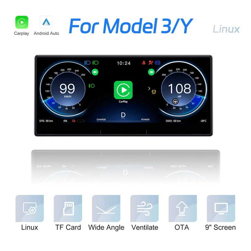 

Дисплей на лобовое стекло для Tesla Model 3/Y, 9 дюймовый экран, Черный ABS HUD Carplay, аксессуары для приборной панели автомобиля Android