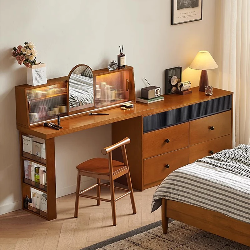 

Wood Desk Vanity Table Study Modern Living Room Drawers Makeup Dressing Table Cosmetics Big Mesa De Maquillaje Trendy Furniture