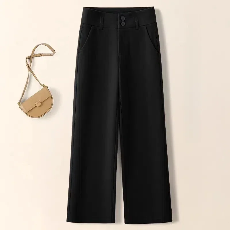 

Office Lady Solid Color High Waisted Button Casual Pockets Women's Clothing Trousers Straight Trouser Suits Pants XT691