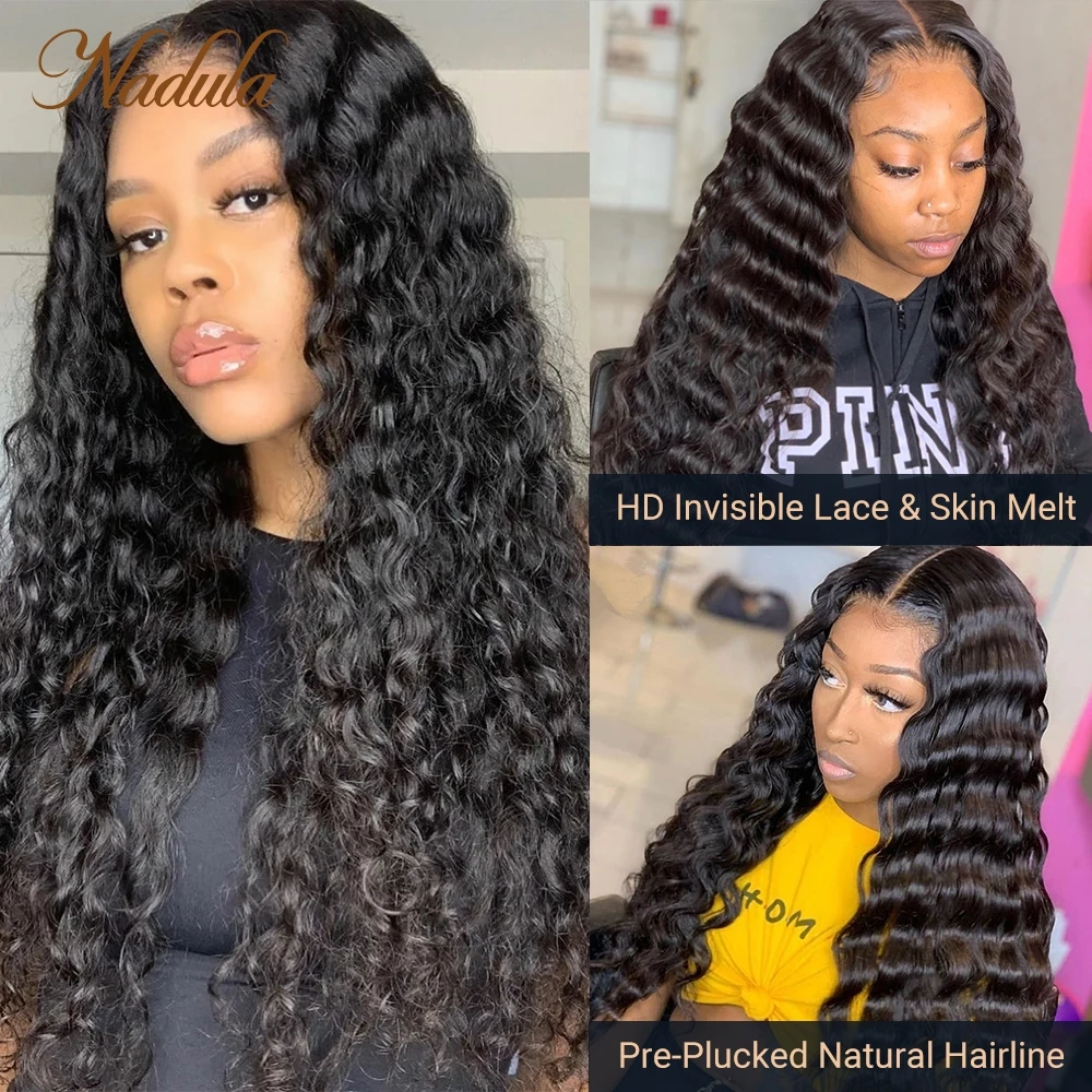 Perruque Lace Closure Wig Deep Wave transparente brésilienne-Nadula, perruques cheveux 180% naturels, naissance des cheveux naturelle, pre-plucked, 5x5 HD