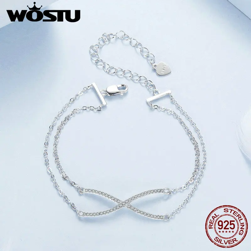 WOSTU Original 925 Sterling Silver Crossed X Letter Infinite Bracelet Adjustable Chain For Women Wedding Party Gift Fine Jewelry