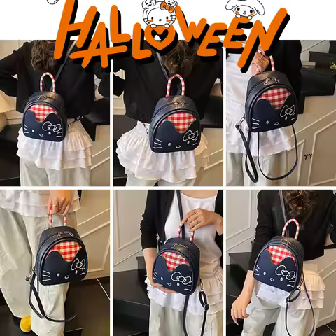 New Hello Kittys Backpack Mini Cartoon Fashion Sweet Girl Bags for Woman Storage Kawaii Cartoon Cute Grid Backpack