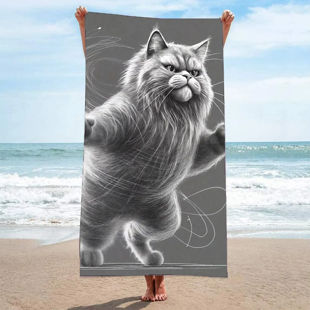 

Cool Fluffy Cat Large Beach Towel,Sports Gym,Pool,Sauna Swim Club,Holiday Christmas Xmas Birthday Gift,Drop Shipping,Wholesale