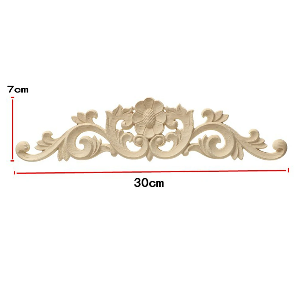 Retro Natural Wood Applique Onlay Decal Wooden Figurines Crafts Corner Appliques Frame Wall Door Furniture Woodcarving Decor