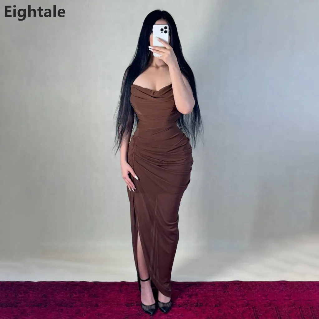 ชุดราตรีแม็กซี่ผ้าชีฟองสีน้ำตาลทรงเมอร์เมด Eightale 2025 แบบไร้สาย โชว์สัดส่วนเซ็กซี่ ผ่าข้าง สไตล์ซาอุดิอาระเบีย ชุดออกงานพรอม ชุดราตรีงานปาร์ตี้ดูไบ สามารถสั่งตัดได้