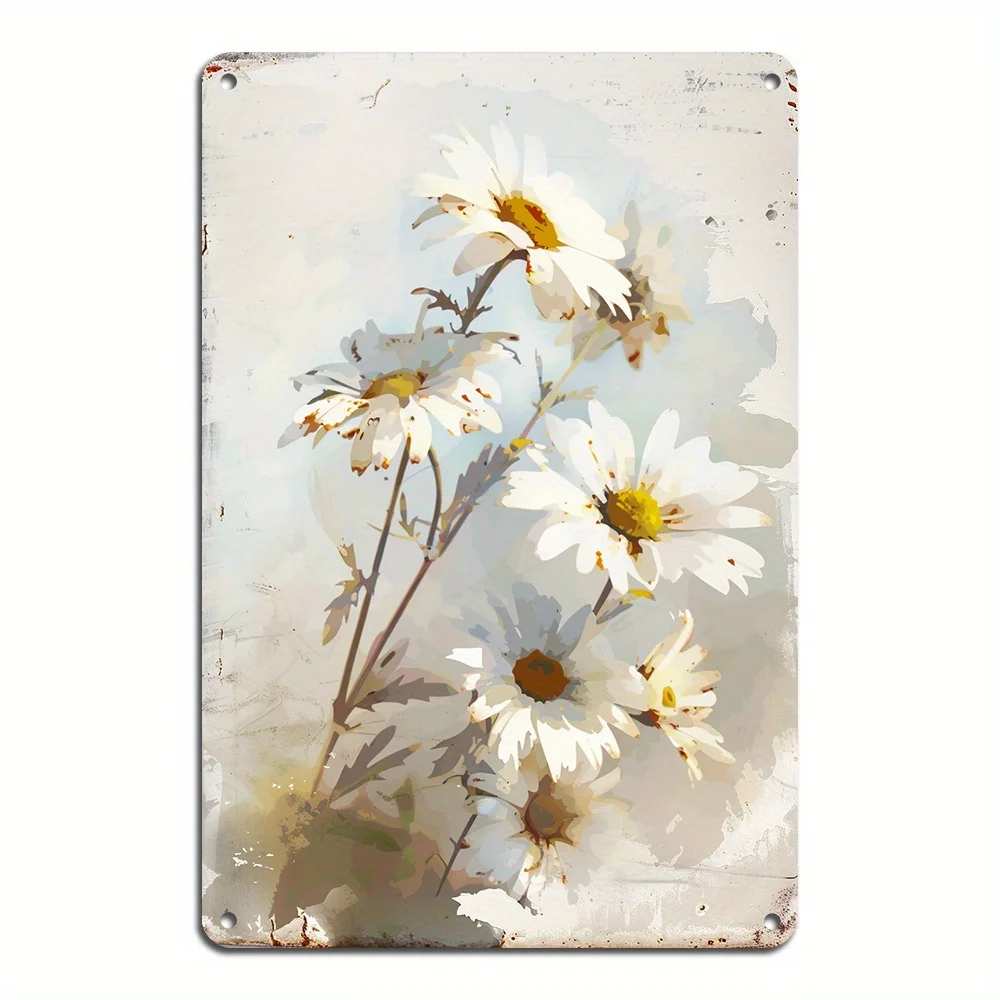 

1PC White Daisy Iron Metal Sign Pre-punched Waterproof Weatherproof Indoor Outdoor Decorative Art Home Wall Decoration