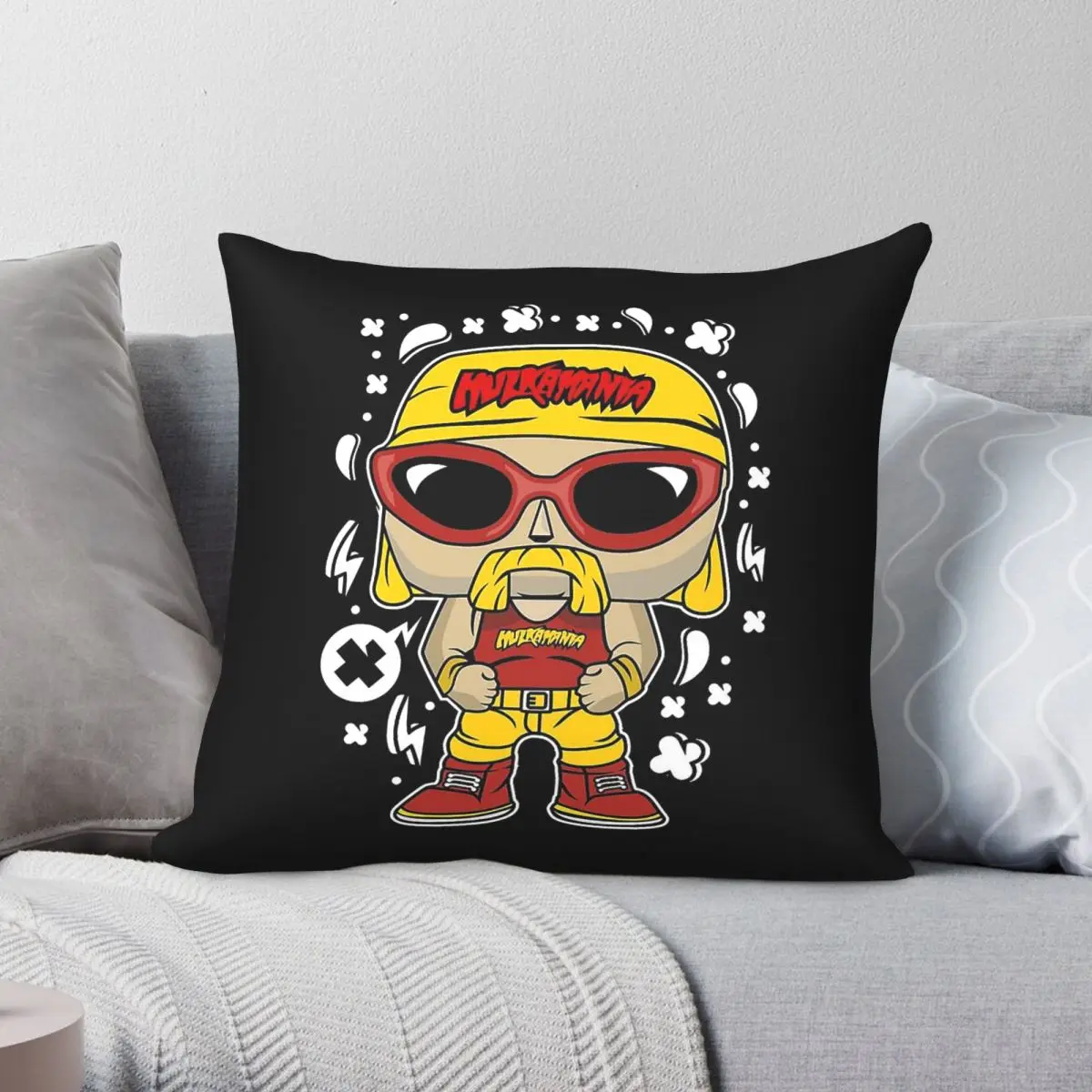 Hulkamania Hogan Chibi Wrestle Square Pillowcase Polyester Linen Velvet Pattern Zip Decorative Bed Cushion Cover Wholesale