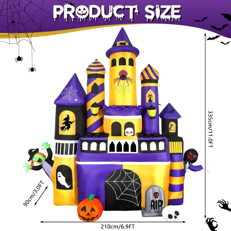 Alupssuc العملاق 11FT هالوين المطاطية القلعة الديكور في الهواء الطلق مع أضواء LED المدمج ل داخلي الجبهة ساحة الحديقة حديقة P #2