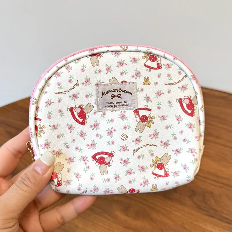 

Косметичка Marron Cream Shell, органайзер для хранения, милая косметичка с цветочным принтом кролика, косметичка из искусственной кожи, косметичка для туалетных принадлежностей