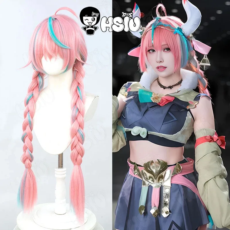 

Varesa Cospaly Wig HSIU 90CM Pink Mixed Teal Long Hair Heat Resistant Synthetic Wig+Wig cap Game Genshin Impact Varesa Cospaly