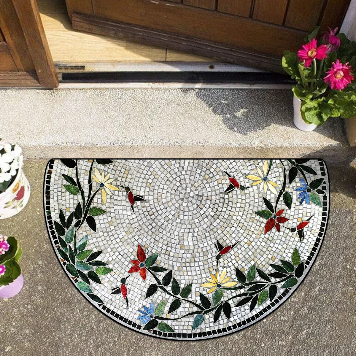 Entrance Door Mat Semi-circular Carpet Outdoor Rug Home Entry Doormat Courtyard Garden Spring Style Decorative Floor Mats 현관 매트