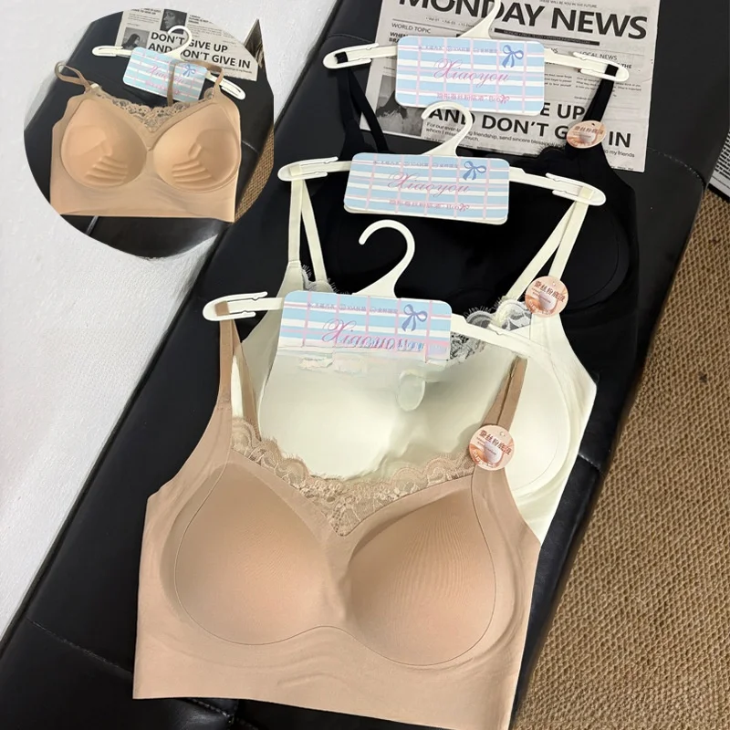 KUCLUT  Lace Wireless Bra Women's Push up Slimming Vest Comfortable Breathable Nylon Underwear Gathered Seamless Backless