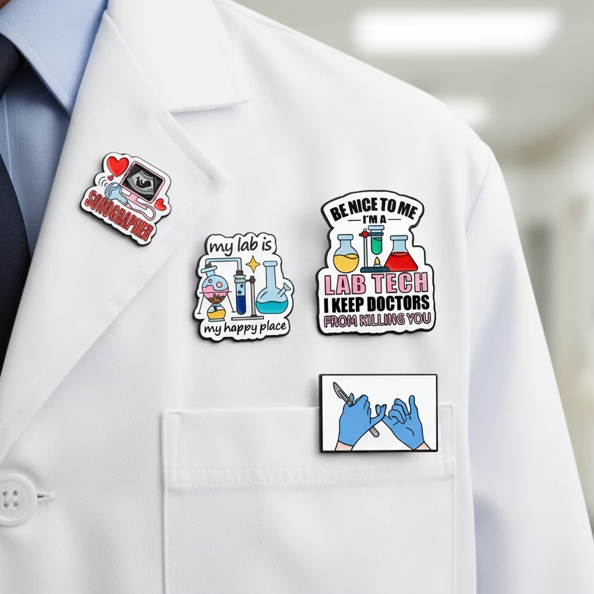 4 قطعة مختبرتي هي مكان سعيد المينا مجموعة دبابيس سونوغرافر الصيدلي شارة طبية مجوهرات هدية للأطباء الطلاب تذكارية #1