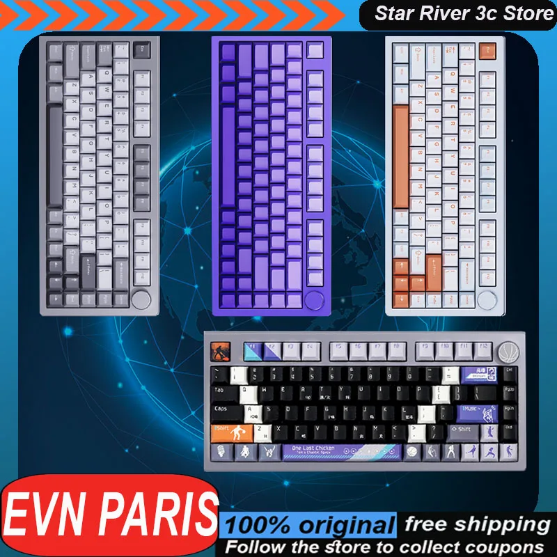 Evn Paris Mechanical Keyboard Wireless Tri Mode Multi Functional Knob Low Latency Customized Gaming Keyboard Laptop Accessories