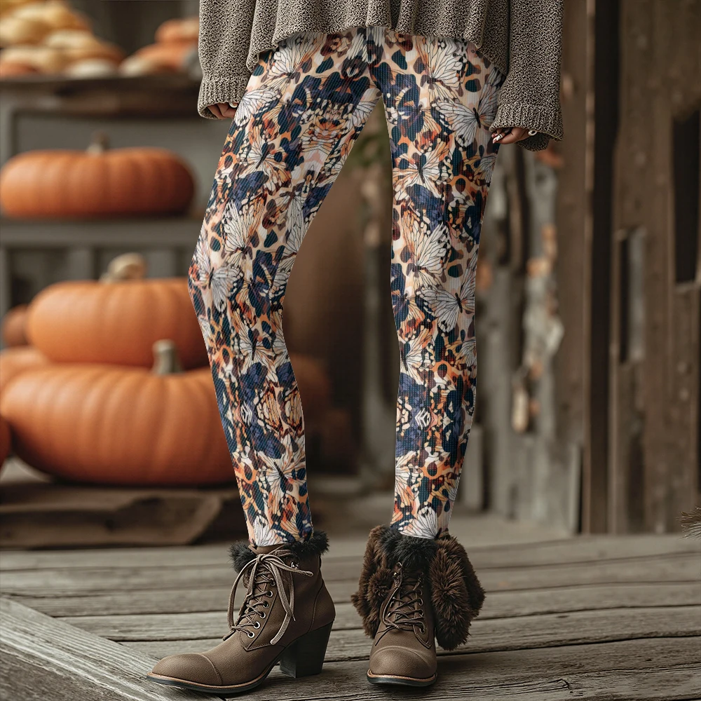 

Rainbow Butterfly Print High-Waisted Leggings Full-Length Colorful Bold Patterned Tights for Women Seeking Statement Activewear