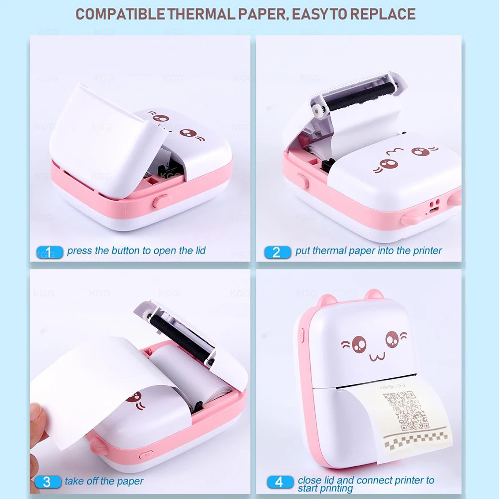 Mini Printer Portable Wireless Bluetooth Sticker Label Photo Memo Thermal Print Study Learn Printer Children Boys Girls Gifts