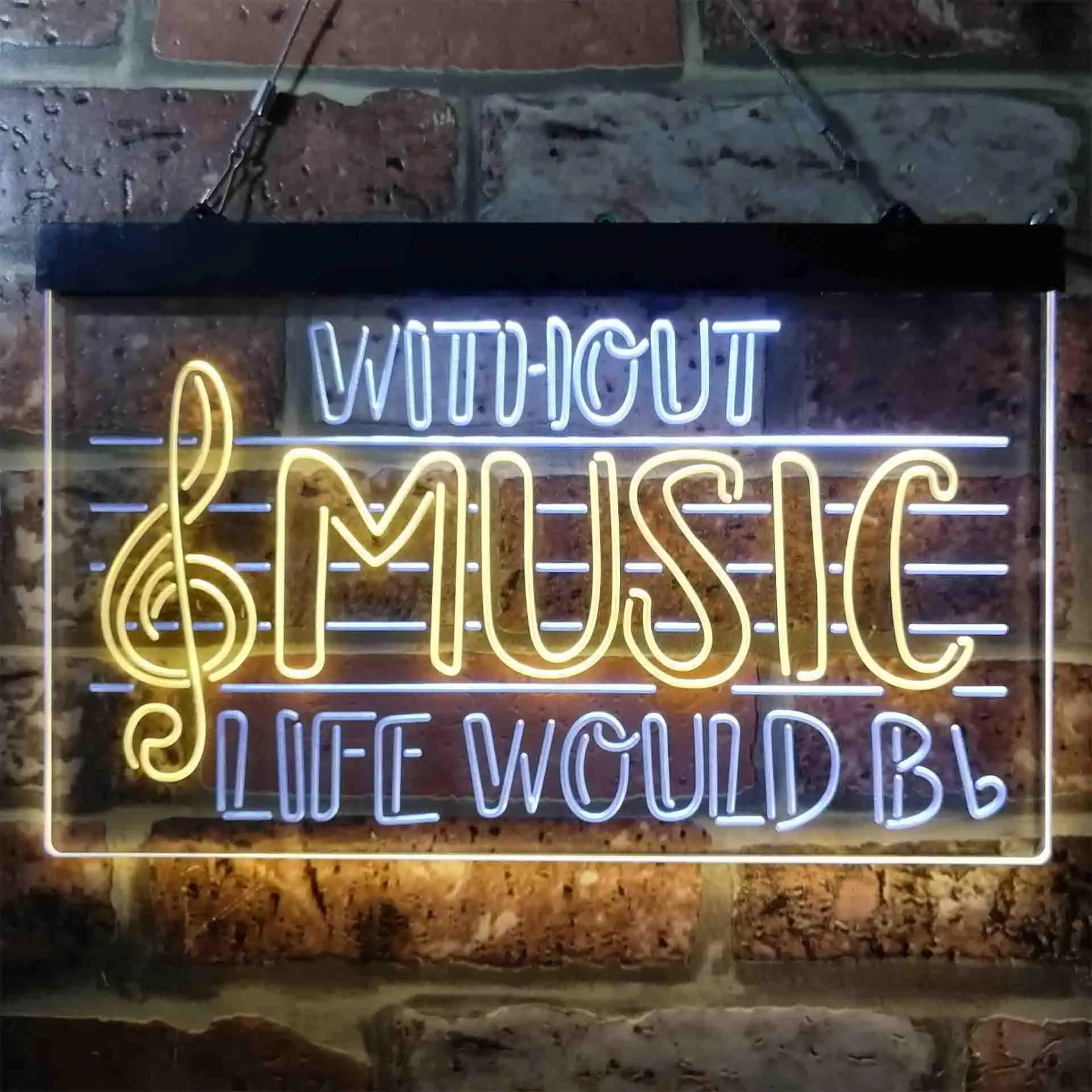 Without Music Life Would Be Flat b-Flat Note Dual Color Led Neon Sign st6-i3875