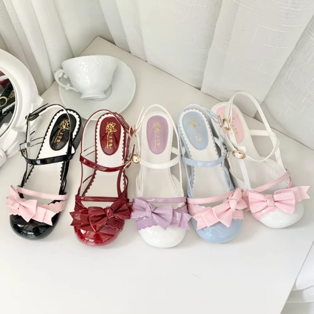 

Сандалии Lolita Femme Eté 2021, роскошные туфли с круглым носком и бантом, джинсовые туфли Мэри на низком каблуке, женские милые дизайнерские сандалии