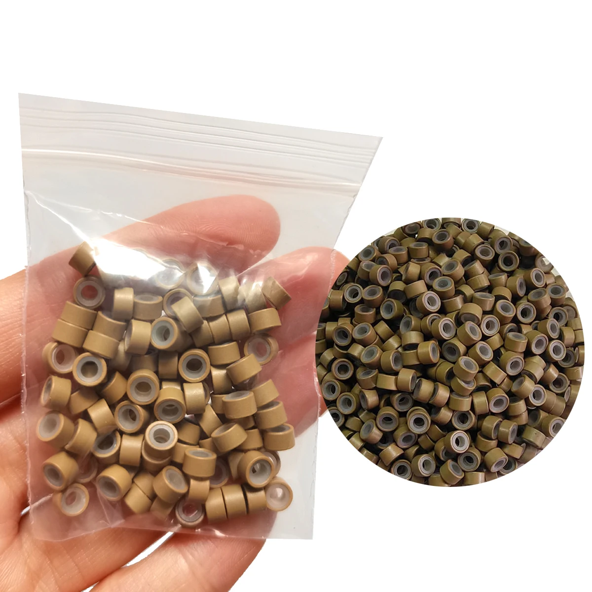

1Bag 100Pc Aluminium Micro Link Bead For Hair Extensions 5.0*3.0*3.0mm Silicone Lined Beads Microlink Rings Hair Extensions Tool