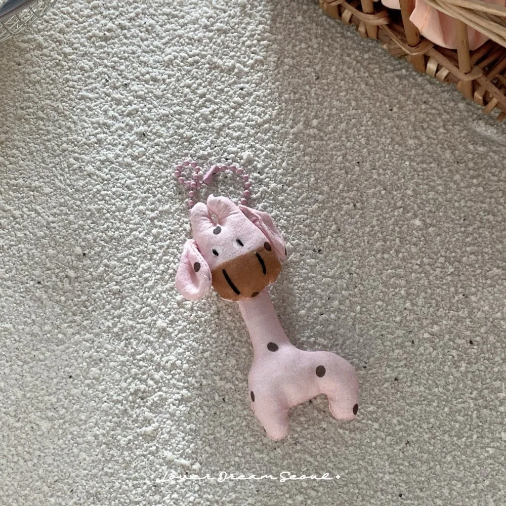 Bag Charm Cotton Linen Dog Pendant Pink Botanical Cute Soft Lightweight Standard Size Bag Keychain Purse Accessory