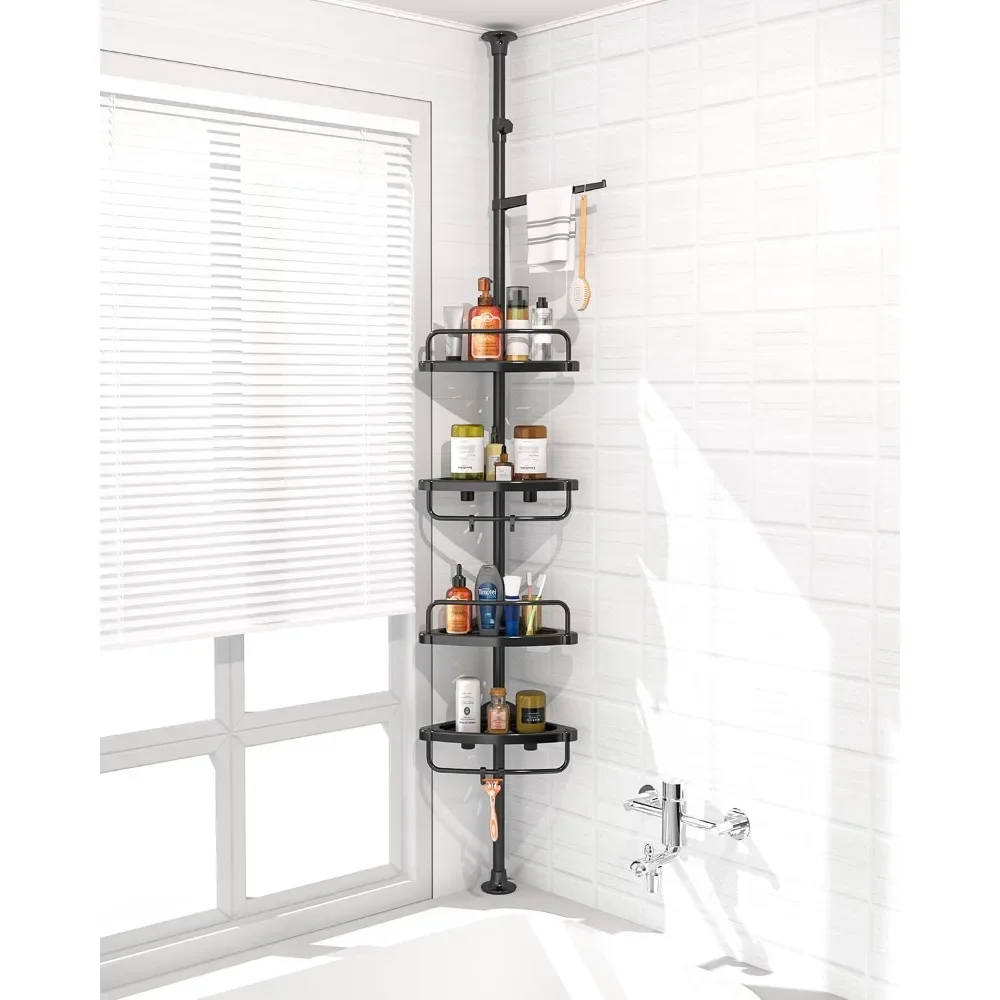 

4 Layer Corner Shower Caddy, Stainless Steel Constant Tension Pole Shower Organizer, Adjustable Corner Shower Shelf