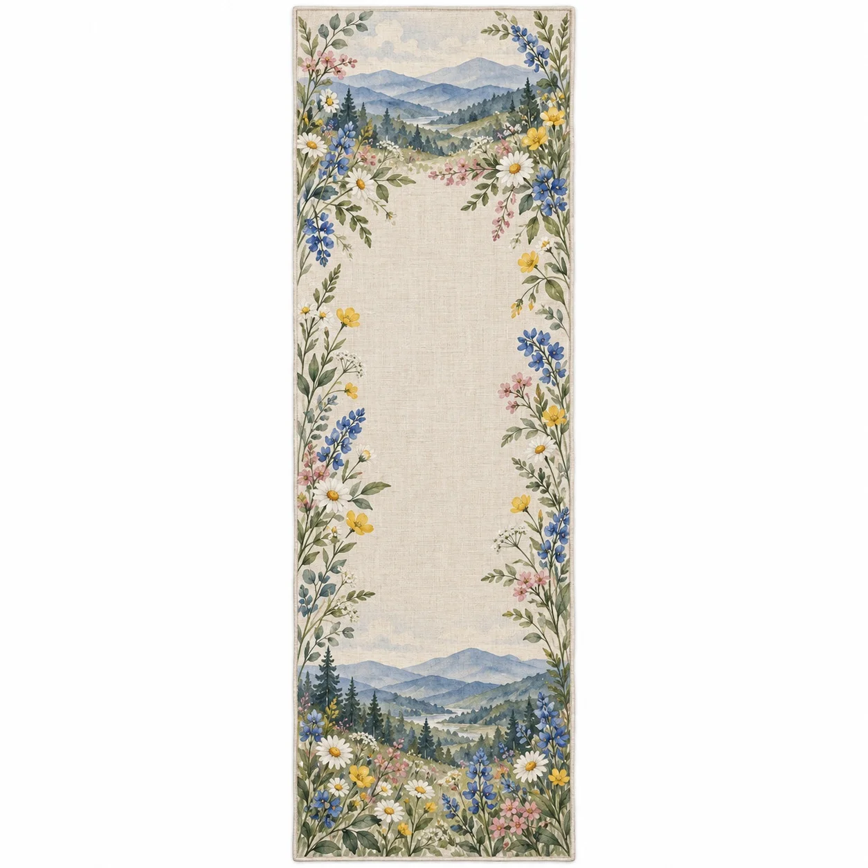 Mountain Wildflower Table Runner Scenic Meadow Botanical Dining Table Decor Farmhouse Kitchen Home Party Decoration