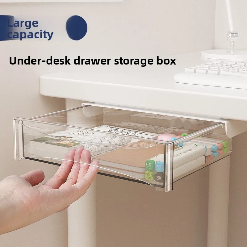 The Drawer Under The Table Has A Beam That Can Be Raised, Invisible Desk Storage Dormitory Home Storage Box  Stationery Holder