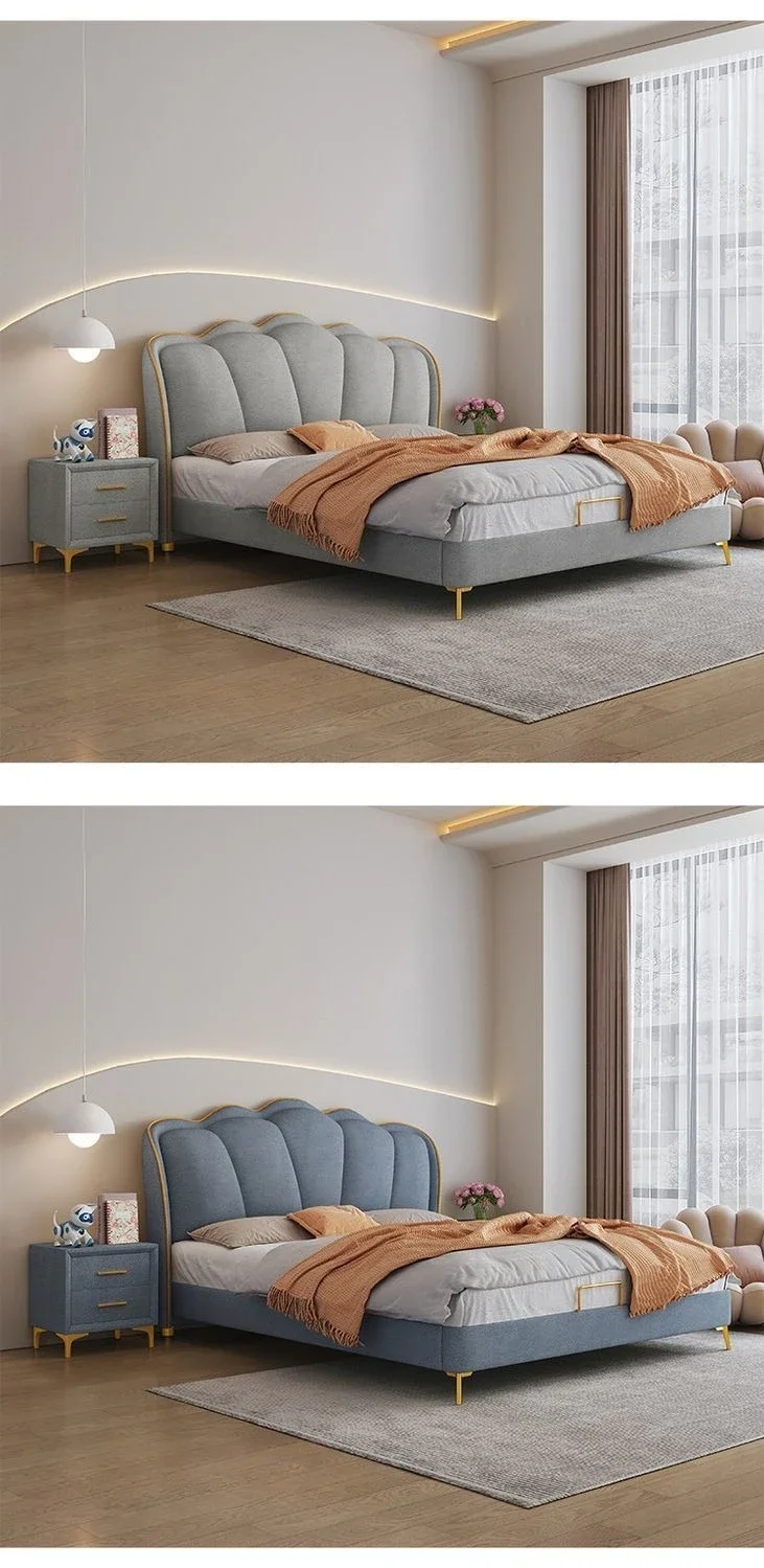 

French cream style, petal bed, leather master bedroom bed, light luxury modern simple princess style