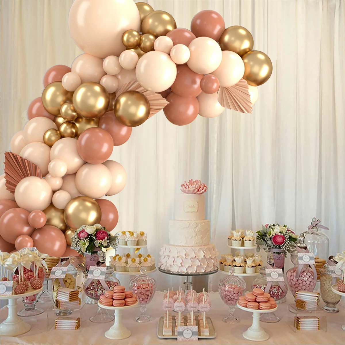 110pcs Tender Orange Balloon Arch Garland Kit Vintage Pink Metallic Color Balloon Baby Shower Party Birthday Party Decoration